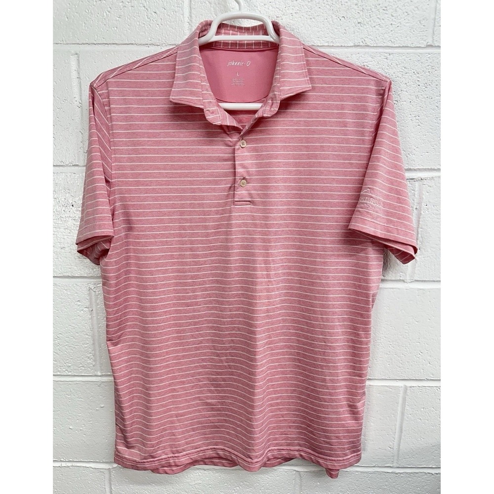 johnnie-O‎ Polo Shirt Pink Striped Performance Stretch / Men's Large